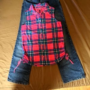 Women's 2 piece Outfit plaid tank & Bootcut Jeans
